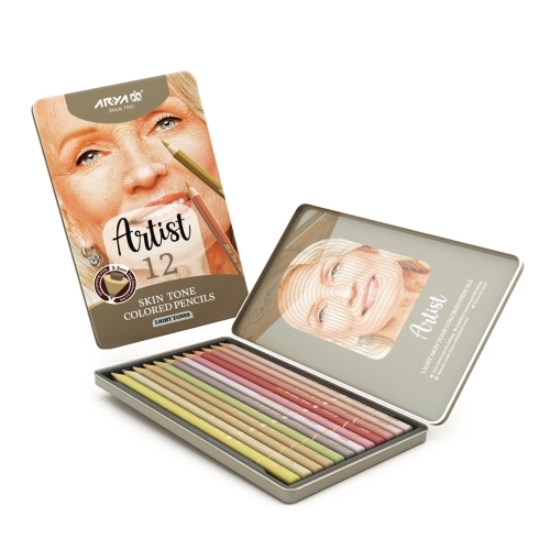 Aria Artist 12-color colored pencils in a metal box, light skin color مدادرنگی 12 رنگ جعبه فلزی رنگ پوست روشن آریا آرتیست